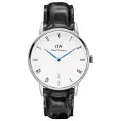 【Daniel Wellington】Dapper 時尚皮革腕錶-銀框/34mm(DW00100117)