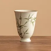 臺灣現貨手繪翠綠文竹聞香杯功夫小主人杯單杯陶瓷加勇品茗杯