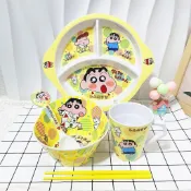 可愛兒童餐具 餐具套裝 小新卡通兒童餐具套裝兒童碗防摔防燙把杯家用孩子吃飯分格餐盤勺 學生餐具 寶寶餐盤