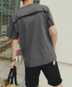 FINDSENSE服飾 FINDSENSE品牌 男 時尚 街頭 潮 特色圓領 拼接撞色 寬鬆 短袖T恤 特色短T