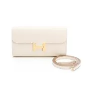 【Hermes 愛馬仕】Constance to go 皮革金屬扣長夾/斜背兩用(白/金H) (H080125CC10)