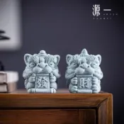 【源一】可愛青砂石獅子一對 中式青砂石吉祥物 招財醒獅 發財醒獅 創意茶寵魚缸造景桌面裝飾 舞龍舞獅 招財小物 伴手禮