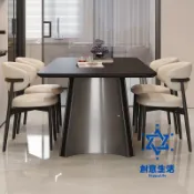 HappyLife 創意生活 免運 公司貨【輕奢餐桌】現代簡約巖板餐桌椅組合小戶型家用意式極簡純黑不銹鋼長方形飯桌 可開發票 全館六折 工廠現貨直銷 新品特價 CYSH01121