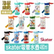 澄星藥局 ⭐ Skater 透明吸管水壺 480ml (附可調式背帶，替換吸管，姓名貼) ．替換配件(直飲蓋，吸管上蓋)