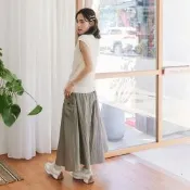 【Dailo】  大口袋百搭舒適大圓裙 黑 卡 灰