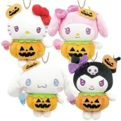 【小禮堂】Sanrio 三麗鷗 絨毛玩偶零錢包吊飾 萬聖節南瓜款 Kitty 美樂蒂 大耳狗(平輸品)