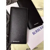 現貨在台 不用等～Burberry 經典黑色皮革款格紋對開男長夾
