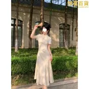 【人氣爆款】月下花影新中式氣質長裙2025新款夏提花旗袍魚尾裙擺國風連衣裙女