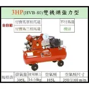 【優質五金~來電詢價】全新 台灣製 寶馬 3HP 三相 空壓機 HVB-80 雙機頭強力型 二段高壓式