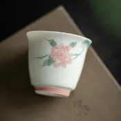 全球選品1館 生活百貨 手繪繡球花桃粉品茗杯 女生粉女士聞香杯 清新田園風文人客人茶杯
