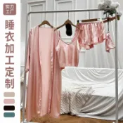 huangjinlang 【仿真絲輕薄】家居服套裝 睡衣套裝 吊帶短褲 吊帶裙 休閒睡衣 居家服 透氣涼感 簡約時尚 六件組 舒適親膚 夏日必備