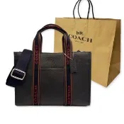 【COACH】素面牛皮手提斜背兩用琴譜大方包原廠紙袋(黑)