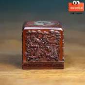 明熙精品屋 【雷擊棗木精雕】九龍印章 道家法器 手工木雕 擺件 一體成型 銀飾鑲嵌 開光鎮宅 風水法器 收藏送禮