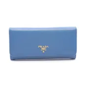 【DOKODEMO】【二手】Prada PRADA 雙折長款皮夾 SAFFIANO METAL 1MH132 藍色 Saffiano 皮革金屬 Logo 拉鍊長款錢包 女士二手 A