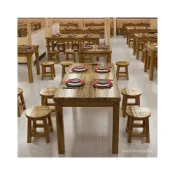 (店+)小紅書衕款 實木餐桌椅飯店組閤早餐小喫店麵館快餐桌椅燒烤店餐館碳化桌椅 BYTQ