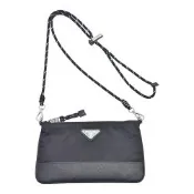 PRADA 經典三角LOGO Re-Nylon Speedrock 系列尼龍拼接牛皮拉鍊斜背包(黑色)