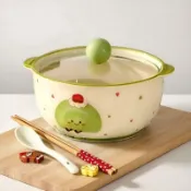 💖幸福裡💖抹茶卷陶瓷泡麪碗帶蓋高顏值學生宿舍碗打飯碗雙耳湯麪碗螺螄粉碗