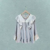 *♡*正韓unaluz/灰粉藍色/浪漫蕾絲上衣/S-小M/近新/二手衣《Anna的百寶箱》