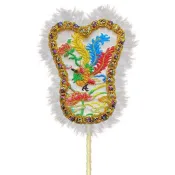 繡品刺繡日月扇金絲繡台灣天后聖母出巡繞行用品宮娥擺件單面小 0813