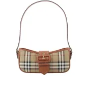 BURBERRY Sling 經典格紋風衣釦肩背包(經典米色/石楠木棕色) 8070563 A9534