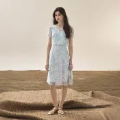 【ILEY 伊蕾】優雅假兩件萊賽爾印花洋裝(淺藍；M-XL；1252027411)