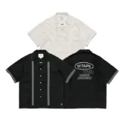 (店+)Wtaps Kingpin 01 短袖斜紋襯衫 白/黑 261TQDT-SHM04