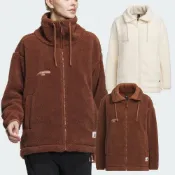 (店+)【adidas 愛迪達】ADIDAS 愛迪達 女 LOUNGE 毛絨 運動 外套 抓絨 拉鍊外套 立領 厚外套 保暖