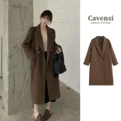(店+)【Cavensi】加大85kg 休閒上班皆🉑 黑咖色厚磅雙層毛呢長版大衣 鴨絨內裡加厚 毛呢大衣 大尺碼外套 大衣17T