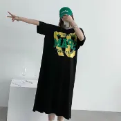 Anna S ANNAS 正韓 懶人裙 37數字 字母 短袖 洋裝 長裙 長洋裝 休閒運動 長版T 韓國