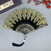 洛陽牡丹 中式祥雲紋古風摺扇塑膠舞蹈中國風折疊扇子
