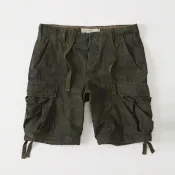 美國百分百【Abercrombie & Fitch】褲子 AF 短褲 工作褲 休閒褲 麋鹿 口袋 深綠 迷彩 29腰 I166