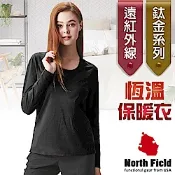 North Field 女 鈦金 遠紅外線+膠原蛋白圓領控溫內刷毛保暖衛生衣_岩黑