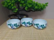 古瓷堂日本回流瓷器 日本京都清水燒湯吞杯三入組 名家手繪交趾釉松竹梅茶具 中古全品無傷 7.2cm茶臺神器 茶道必备杯组