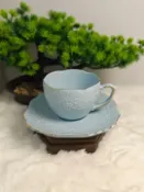 古瓷堂日本回流瓷器 日本中古 Francefranc 法蘭弗蘭咖啡杯套組 藍色浮雕花邊葵口 方形碟 歐式復古下午茶餐具 送禮收藏