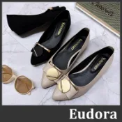 【Eudora】MIT台灣製 娃娃鞋 楔型鞋 尖頭包鞋 低跟鞋 尖頭鞋 OL上班鞋 低跟包鞋 金扣 樂福鞋 坡跟鞋 跟鞋