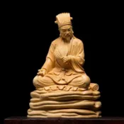 太行崖柏黃楊木實木諸葛亮孔明擺件手工木雕人物車擺家居辦公裝飾【能量加持】