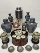 古董錫罐 景泰藍茶葉罐 早期錫罐錫製六角茶葉罐 紫銅提梁壺 銅胎掐絲琺瑯景泰藍將軍罐 景泰藍復古花瓶