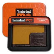 (店+)【Timberland】男皮夾 短夾 簡式悠遊卡夾 帆布PRO款 牛皮夾 品牌盒裝／黃褐色(男夾短夾男皮夾)