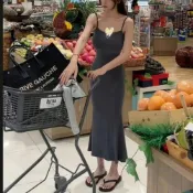 (店+)洋裝女生休閒顯瘦收腰晚宴氣質寬鬆白色小夏天時尚中大尺碼度假涼感洋裝晚禮服洋裝長洋裝連身裙媽媽長裙子女裝