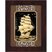開運陶源 雅鑑鑫品 【大古典中國風系列- 船  一帆風順】 純金金箔畫 34x27cm 可掛牆壁 後有腳架 也可立在桌上