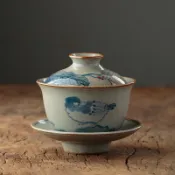 銀聯網日用品生活館 手繪青花瓷蓋碗茶杯景德鎮純手工陶瓷功夫茶具仿古三才碗茶具蓋杯1入