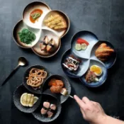 日式和風 陶瓷餐具 餐具套裝 飯碗 湯碗 盤子 日式碗盤碗筷 日式餐盤陶瓷分格盤子家用分隔餐具三格餃子專用盤減脂四格早餐