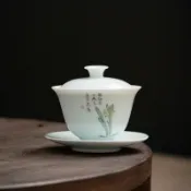 全球選品1館 生活百貨 吾唯知足 影青蓋碗陶瓷三才蓋碗巖茶泡茶碗小號單個功夫敬茶杯批