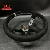 寓偉 MITSUBISHI 14寸三菱通用方向盤改裝大凹深盤 350mm方向盤翻毛磨砂皮 吸汗防滑 華夏杯汽車比賽賽車盤帶底座