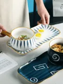 協貿國際日用品生活6館 半房 日式陶瓷一人食2件套裝擺拍餐具早餐盤把手餃子壽司醋碟餐盤