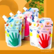 兒童手指畵顔料可水洗幼兒100ml袋裝擠壓式水粉畵12色手指畵顔料 WWW1