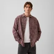 【GAP】寬鬆法蘭絨襯衫-酒紅紫(904948)