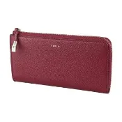 【FURLA 芙拉】FURLA Goccia經典金字LOGO牛皮 4卡L型拉鍊長夾(大/櫻桃紅)