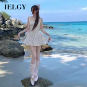 IELGY 波點洋裝甜辣露背收腰顯瘦蓬蓬吊帶短裙
