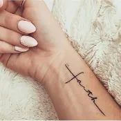 faith  紋身貼紙 微刺青 輕紋身 十字架 信仰 信念 紋身貼 創意 草寫 信仰 文字 街頭 美式 基督教
